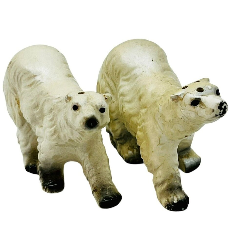 Vintage Polar Bear Salt Pepper Shakers Ceramic 3 inch READ